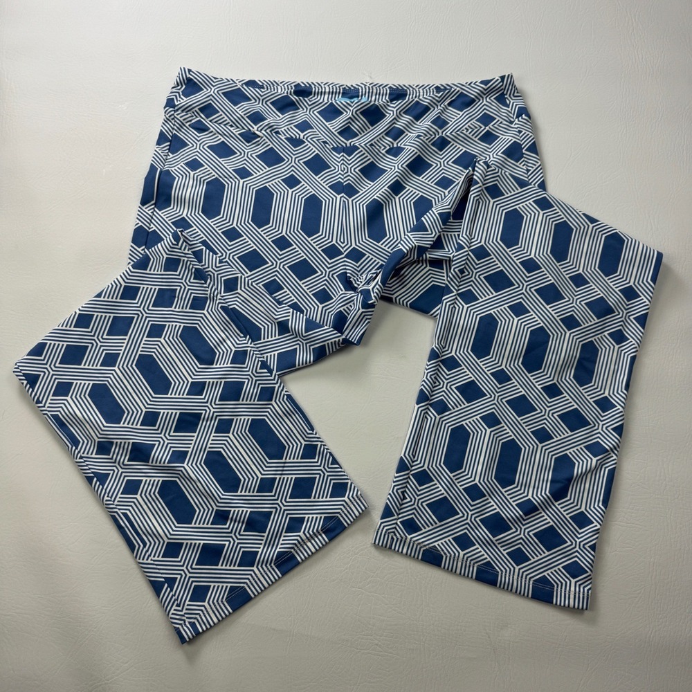 J.McLaughlin Navy White Geometric Link Wide Leg Pants Womens Size XL Stretch - Picture 10 of 13